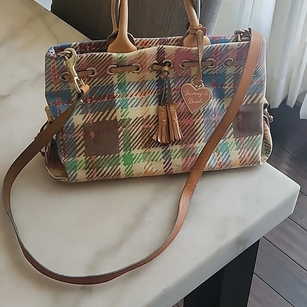 Vintage Dooney & Bourke Y2K Madras Plaid Tasselled Handbag  Charm&Shoulder Strap - Picture 2 of 6